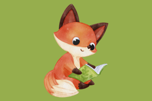Dessin de petit renard qui lit un livre